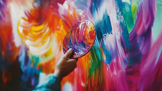 Painter holding a palette of AI generated illustration