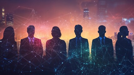 Poster - Diverse Business Network in Urban Landscape Illustration Concept