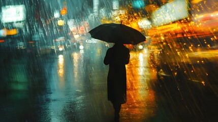 Poster - Pedestrian holding an umbrella in AI generated illustration