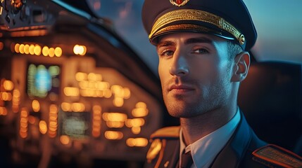 Poster - Pilot in uniform standing confidently AI generated illustration