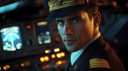 Poster - Pilot in uniform standing confidently AI generated illustration