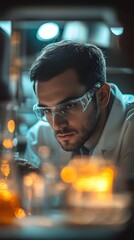 Poster - Portrait of a scientist examining AI generated illustration