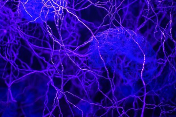 Poster - Abstract Purple Neural Network Structure, Illuminated Artwork