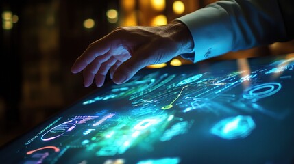 Poster - Businessman Interacting with Modern Touchscreen Computer Display