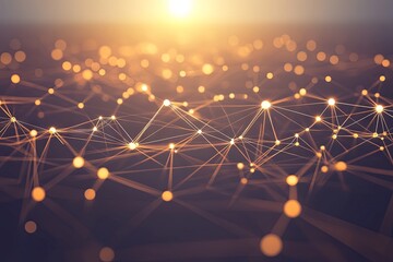 Aufkleber - Abstract Network Connection, Golden Nodes and Lines, Digital Technology Background
