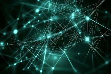 Aufkleber - Abstract Teal Network Connection: Digital Nodes and Lines