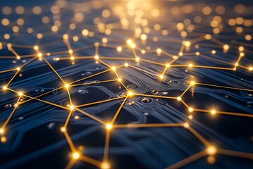 Aufkleber - Abstract Network Connection: Golden Lines and Nodes on a Dark Circuit Board