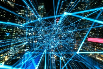 Poster - Abstract Network Connection over Cityscape at Night