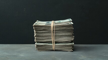 Aufkleber - Stack of Cash Bundled with Rubber Band on Grey Surface with Dark Background Highlighting Wealth and Financial Growth Concepts