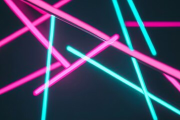 Poster - Abstract Neon Lights: Pink and Turquoise Glowing Lines