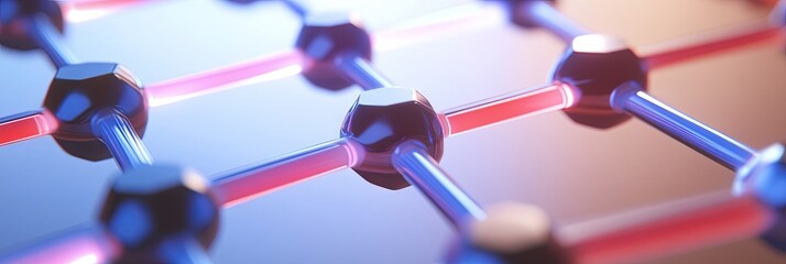 Poster - Abstract 3D Render of a Molecular Structure with Pink and Blue Connections