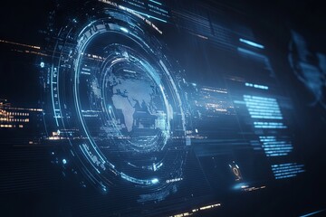 Aufkleber - Futuristic Global Network Interface Digital World Map