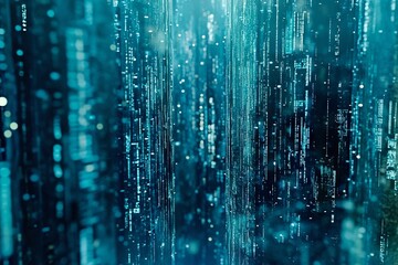 Aufkleber - Abstract Digital Data Stream: Teal Matrix-like Code Cascade