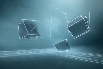 Poster - Abstract Digital Cubes and Lines in Teal Space