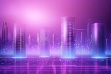 Poster - Futuristic Cityscape with Holographic Buildings and Digital Network