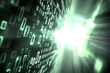 Aufkleber - Abstract Digital Data Stream: Green Binary Code Flowing Towards Light