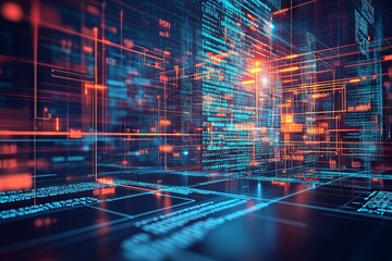 Aufkleber - Abstract Digital Data Flow and Network Visualization