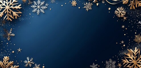 Wall Mural - Beautifully crafted gold snowflakes stand out on a deep blue canvas.
