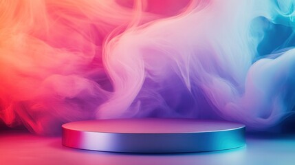 Wall Mural - a circular platform surrounded by colorful smoke, ideal for presentations or displays.