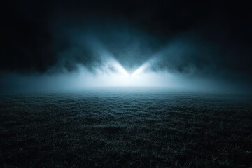Wall Mural - a mysterious landscape illuminated by light through fog, creating an eerie atmosphere.