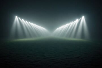 Wall Mural - a foggy landscape illuminated by beams of light, creating a mysterious atmosphere.