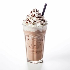 Canvas Print - Chocolate Milkshake, Isolated on white background, flat lay 