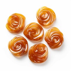 Poster - Caramel Candies, Isolated on white background, flat lay 