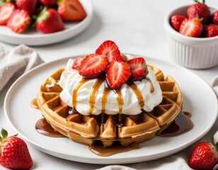 Wall Mural - waffles with strawberries