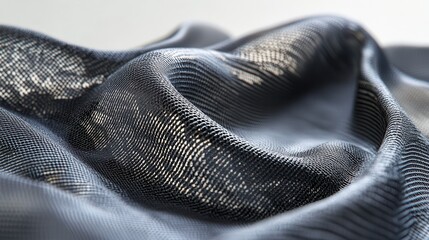 Close-up of textured dark grey fabric. Ideal for textile, fashion, or material designs.