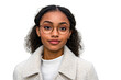 © Anthony - woman with curly hair wearing round glasses on transparent background
