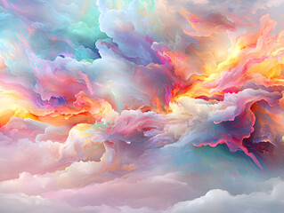 Poster - Vibrant abstract clouds displaying colorful swirls artistic creation digital art dreamy atmosphere aerial view imagination unleashed
