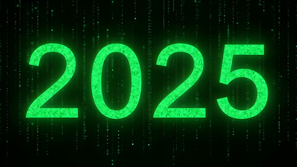 2025 letters in the matrix green coding screen style, illustration.