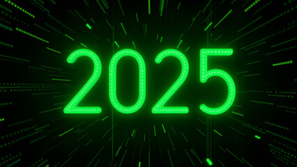 2025 letters in the matrix green coding screen style, illustration.