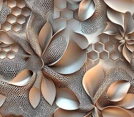 Poster - Modern floral 3D geometric seamless, Intricate 3D Layered Floral Geometric Design