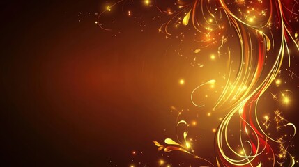 Poster - A creative abstract background with glowing metallic swirls and vibrant red accents
