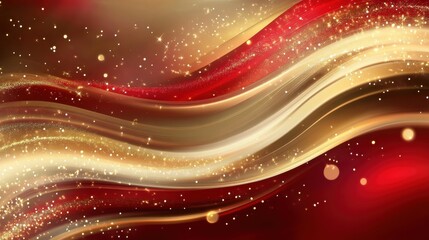 Poster - A creative abstract background with swirling metallic tones of gold and festive red