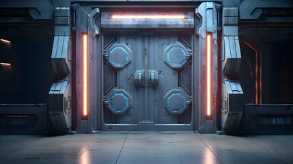 Wall Mural - Digital sci-fi door surreal abstract poster background