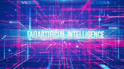 Electronic processes in a computer and slogan Artificial intelligence AI