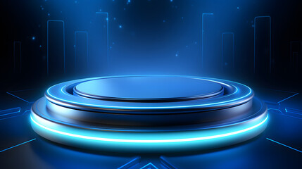 Fototapete - digital blue light circular podium e-commerce graphics poster background