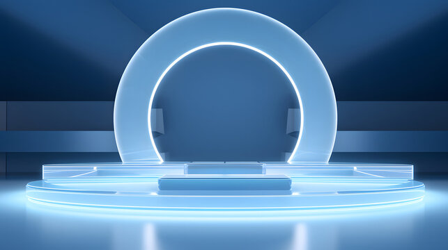 Digital blue and white luminous booth e-commerce graphics poster background