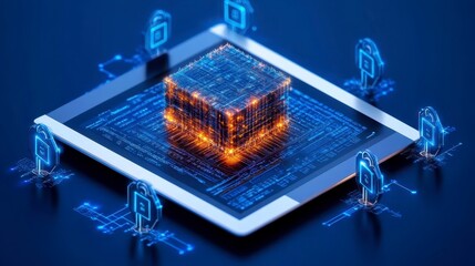 Poster - A futuristic depiction of a quantum processor surrounded by glowing digital elements, representing advanced technology and innovation.