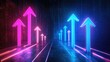 © Gambar Upi - The neon arrows point upwards at an angle. The blue and pink arrows on a dark background