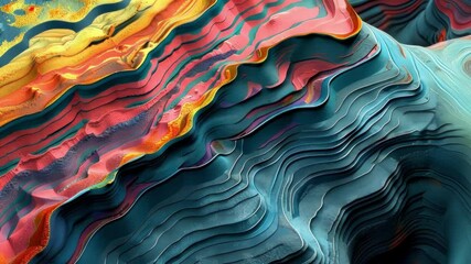 Poster - complex data visualization forming colorful layers resembling a mountain landscape, ideal for repres