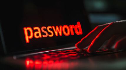 Poster - A person is typing on a laptop with the word 