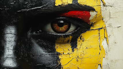 Poster - A close up of a person's eye with a black and yellow background
