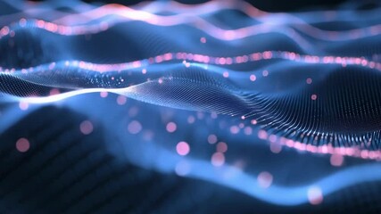 Poster - Flowing abstract digital wave particles in cyberspace illustrate the concepts of big data and information technology, capturing the essence of the digital age and innovation
