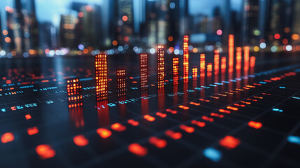 Poster - A city skyline with a large red line that is below the skyline