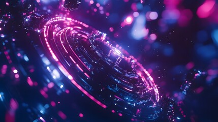 Poster - Dynamic neon spiral digital realm abstract art high-contrast environment futuristic viewpoint visual exploration