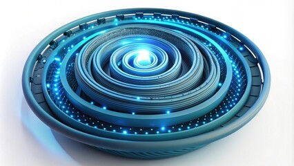 Fototapete - A futuristic, circular design featuring concentric rings illuminated by blue lights, conveying a sense of depth and technology.