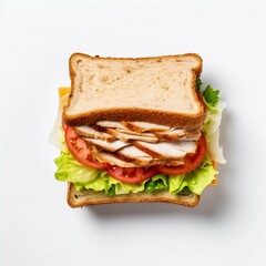 Wall Mural - Turkey Sandwich, Isolated white background, flat lay 